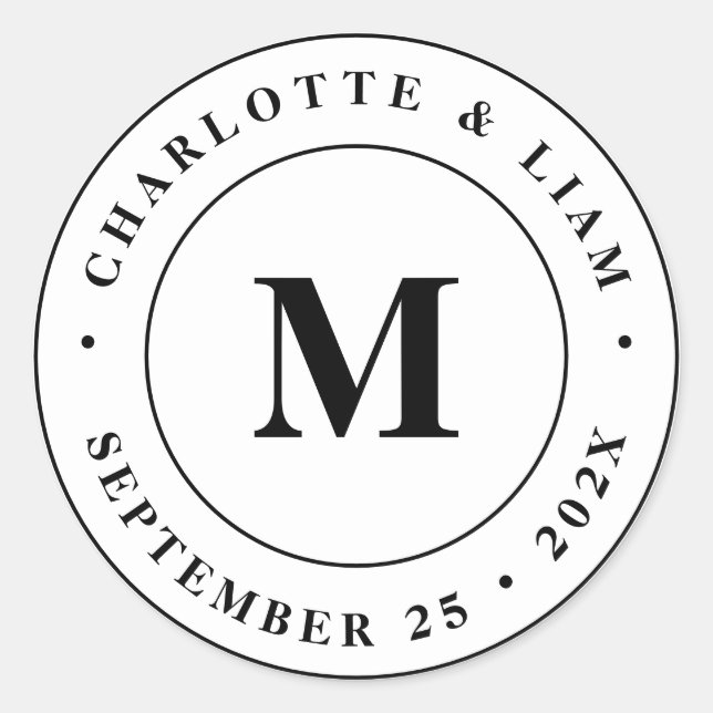 Adesivo Nome Personalizado Moderno Data Casamento Monogram (Frente)