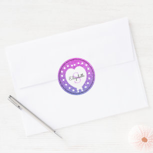 Adesivo Nome Personalizado Monograma Cor-de-rosa Roxo Cora