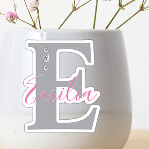 Adesivo Nome Personalizado Monograma Elegante Diamantes Fa