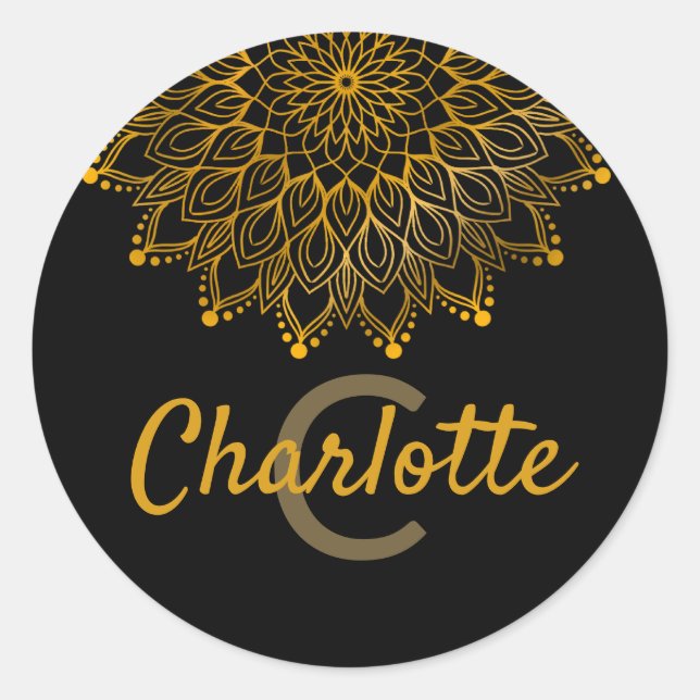 Adesivo Nome personalizado monograma inicial floral mandal (Frente)