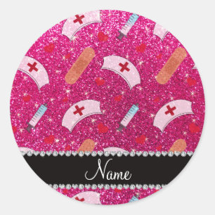 Adesivo Nome personalizado, neon hot pink glitter, enferme