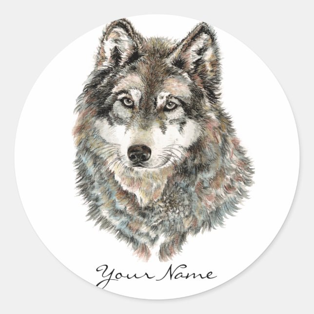 Adesivo Nome personalizado ou Wolf de texto aquarela anima (Frente)