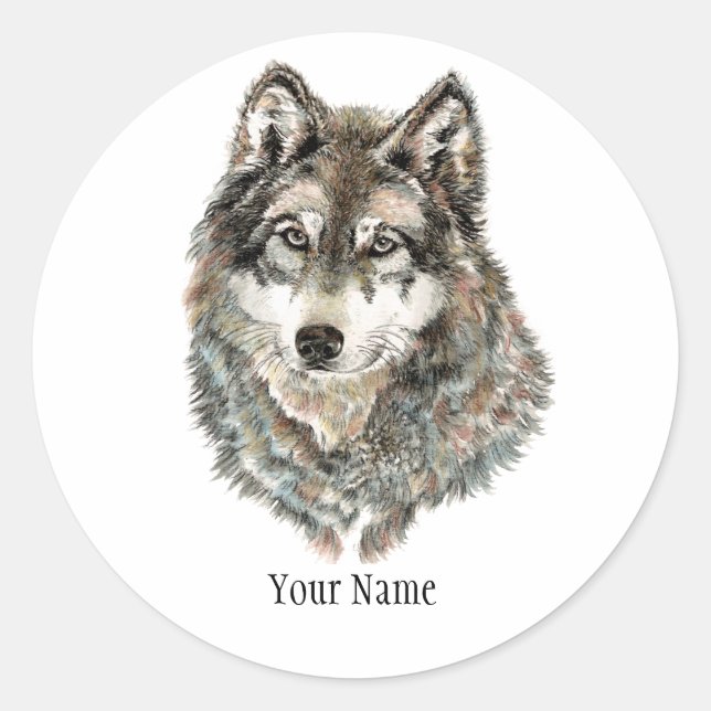 Adesivo Nome personalizado ou Wolf de texto aquarela anima (Frente)