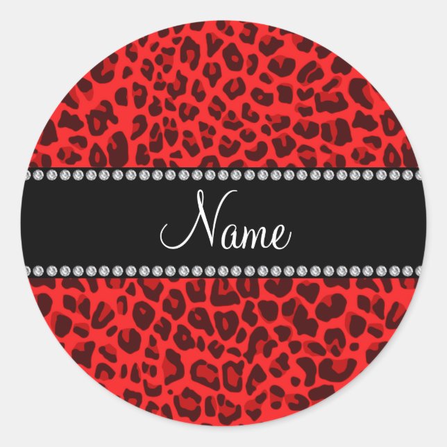 Adesivo Nome personalizado padrão leopardo vermelho (Frente)