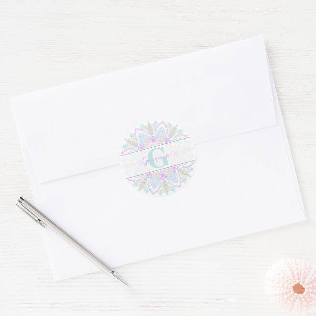 Adesivo Nome personalizado Pastel Rainbow Floral Sundae Ma (Envelope)
