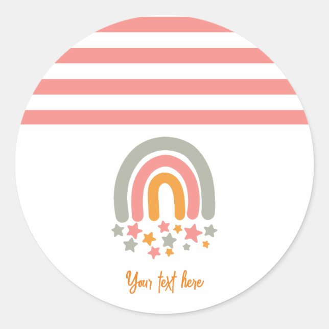 Adesivo Nome personalizado rosa estrelas arco-íris bebê (Frente)