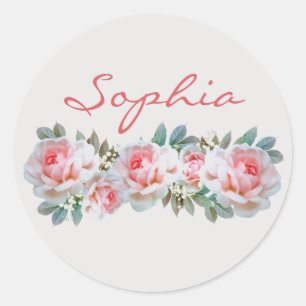 Adesivo Nome Personalizado Rosas Rosa Flores Brancas Rapar