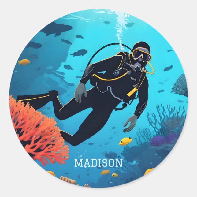 Adesivo Nome personalizado Scuba Diver (Frente)