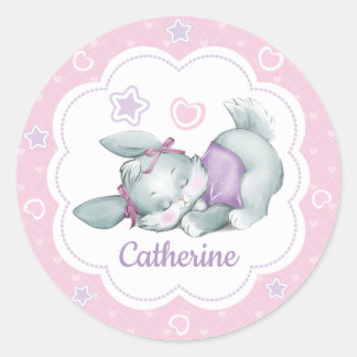 Adesivo Nome personalizado Sleeping Bunny em rosa e roxo