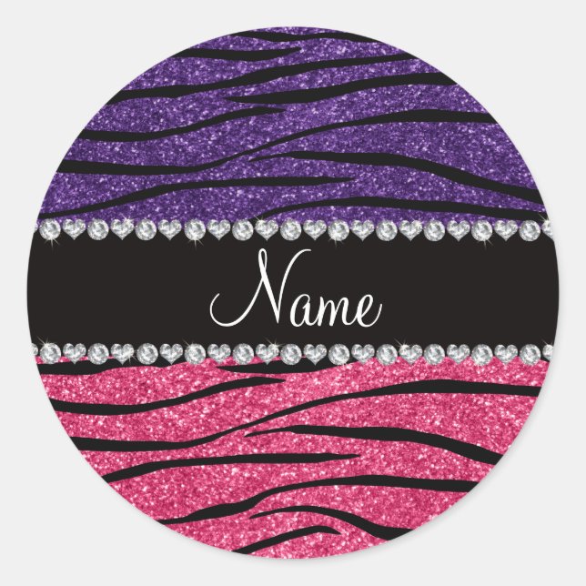 Adesivo Nome personalizado stripe de zebra rosa púrpura e  (Frente)