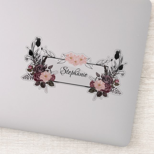 Adesivo Nome Personalizado Transparente Floral Elegante (Detalhe)