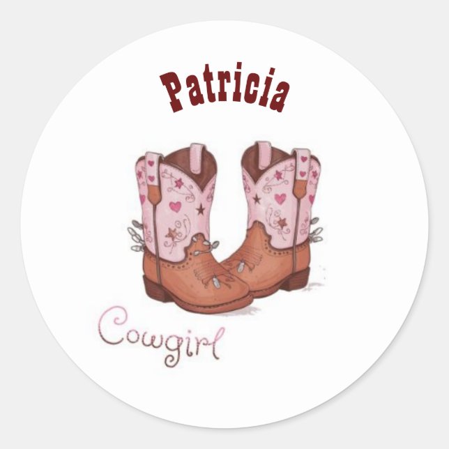 Adesivo Nome Personalizado Trendy Cute CowGirl Boots Rosa  (Frente)