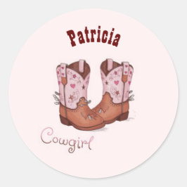 Adesivo Nome Personalizado Trendy Cute CowGirl Boots Rosa