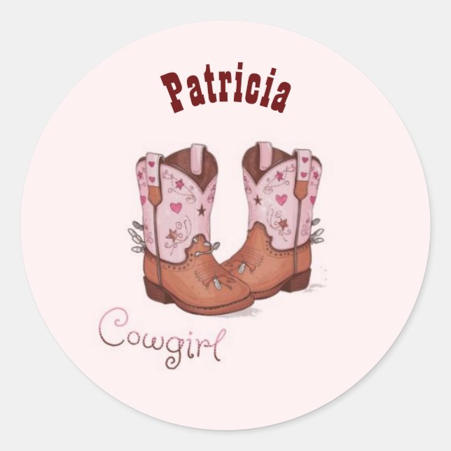 Adesivo Nome Personalizado Trendy Cute CowGirl Boots Rosa (Frente)
