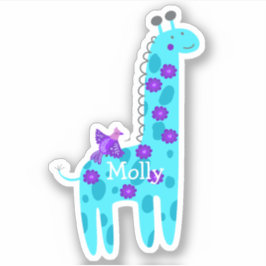 Adesivo Nome Personalizado Turquoise Giraffe Purple Bird L