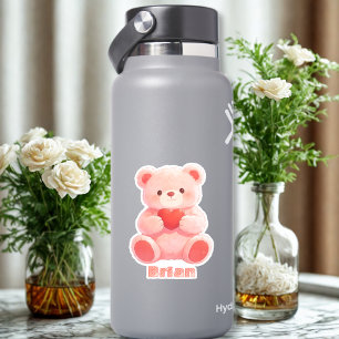 Adesivo Nome Personalizado Urso de Pelúcia Coração Rosa Aq