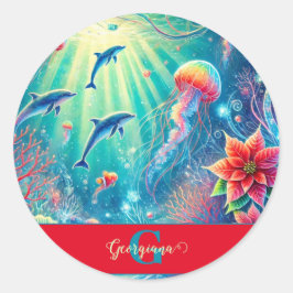 Adesivo Nome Personalizado Whimsical Floral Coral Reef Poi