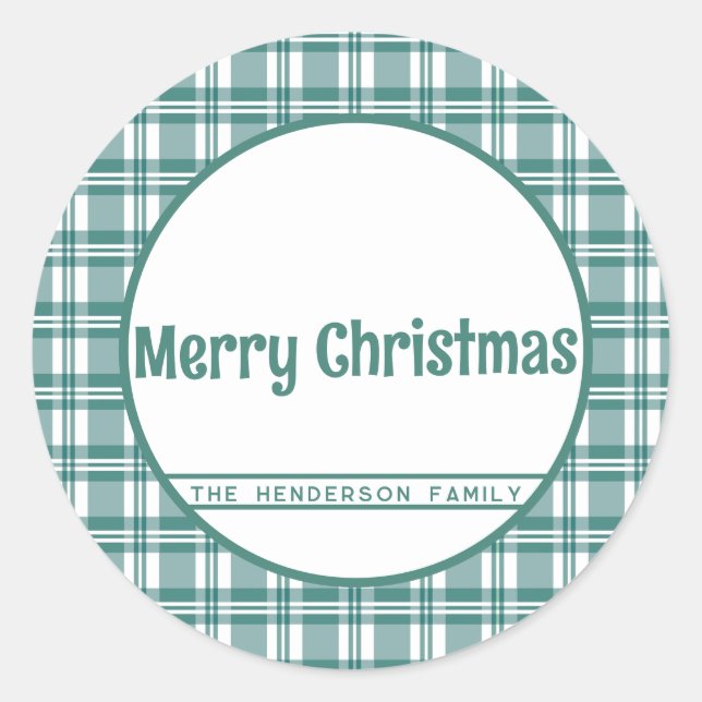 Adesivo Nome personalizado | Xadrez verde | Feliz Natal (Frente)