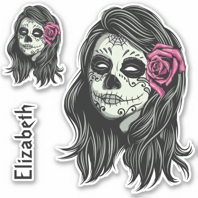 Adesivo Nome personalizado Zombie Mulher (Frente)