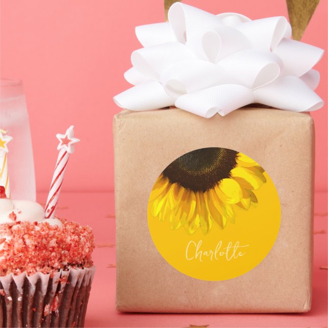 Adesivo Nome Personalizável de Girassol Amarelo de Verão (Festa)