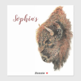 Adesivo Nome Pessoal Watercolor Buffalo, Bison Animal