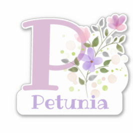Adesivo Nome Petunia & Inicial com Floral Design