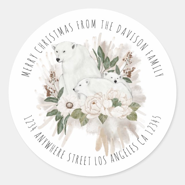 Adesivo Nome Polar Bears Endereço de devolução Feliz Natal (Frente)