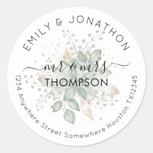Adesivo Nome recém-casado Endereço de devolução Folhagem