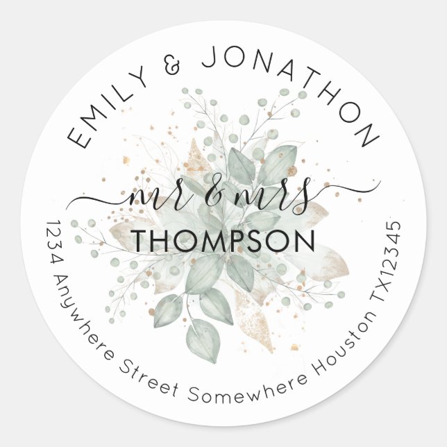 Adesivo Nome recém-casado Endereço de devolução Folhagem (Frente)