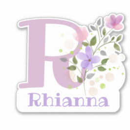 Adesivo Nome Rhianna mais Inicial com Floral Design