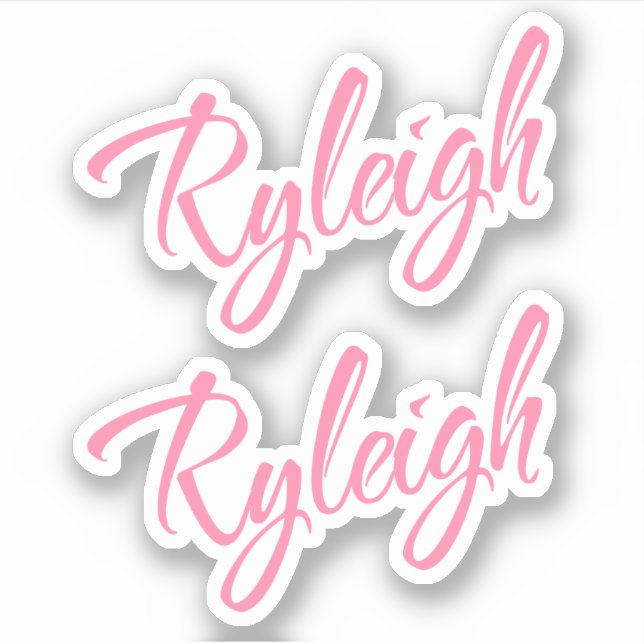 Adesivo Nome Ryleigh cursivo cor-de-rosa x2 (Frente)