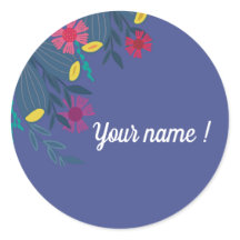 Nome simples azul elegante floral personalizado