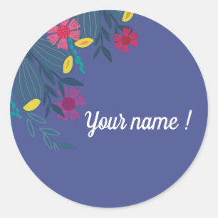 Adesivo Nome simples azul elegante floral personalizado