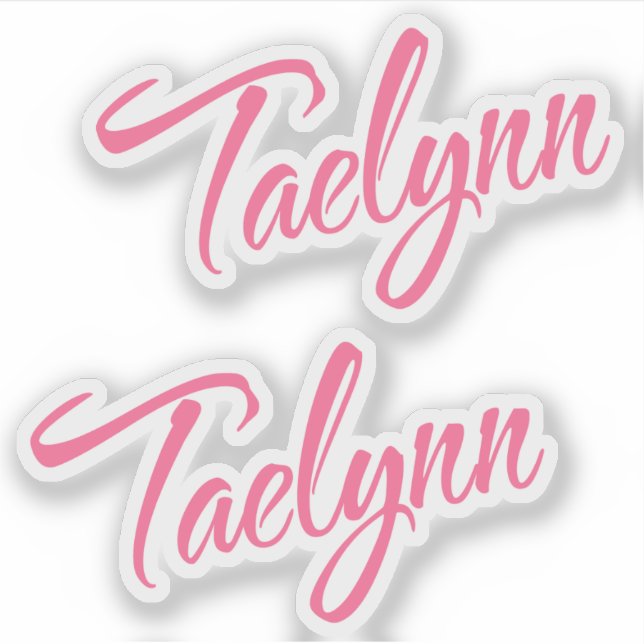 Adesivo Nome Taelynn cursivo cor-de-rosa x2 (Frente)