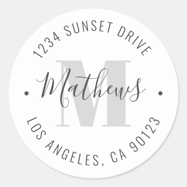 Adesivo Nome & Texto Circular Clássico Monograma | Branco (Frente)