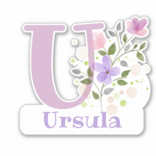 Adesivo Nome Ursula & Inicial com Design Floral