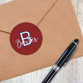 Adesivo Nome Vermelho Branco e Azul e Monograma Personaliz