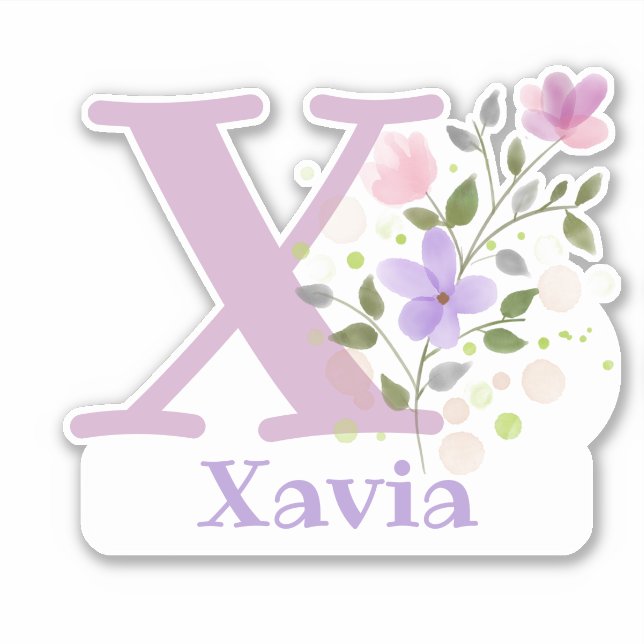 Adesivo Nome Xavia mais Inicial com Floral Design (Frente)