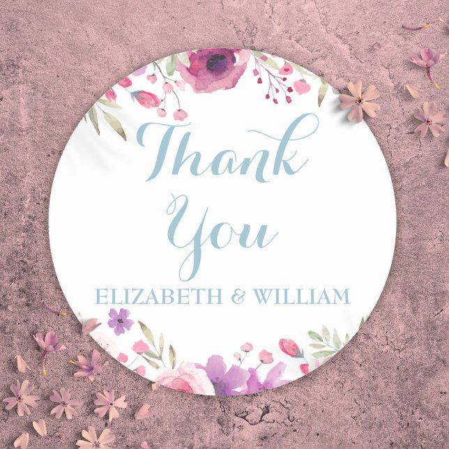 Adesivo Nomes de Agradecimento em Rótulo de Rosas em Aquar (Watercolor Roses Script Thank You Names Classic Round Sticker)