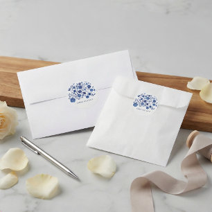 Adesivo Nomes de Casais Florais Delft Azul Empoeirado