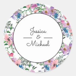 Adesivo Nomes de Casal Floral Aquarela Roxo Branco