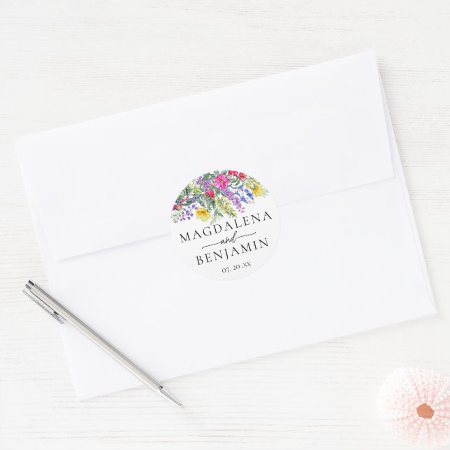 Adesivo Nomes de Casamento de Plantas Selvagens Coloridas  (Envelope)