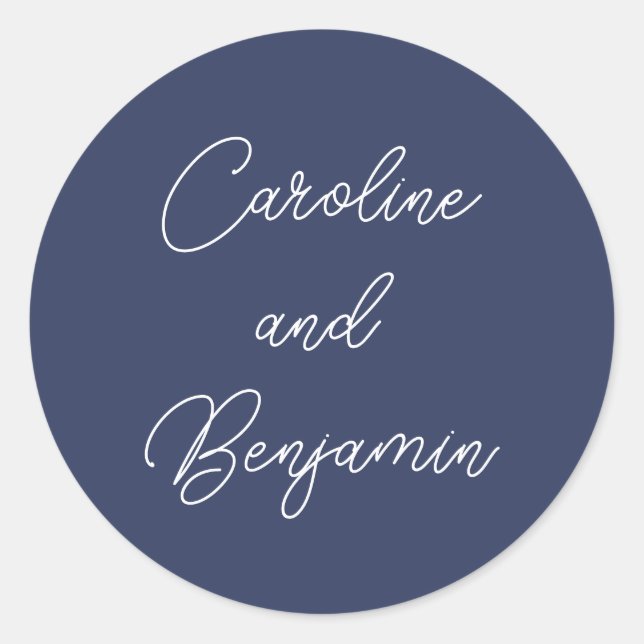 Adesivo Nomes de Casamento em Letra Moderna e Elegante Azu (Frente)
