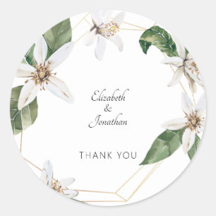 Adesivo Nomes de Casamento Floral Branco Obrigado