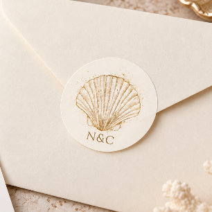 Adesivo Nomes de Conchas de Ouro Elegantes Bodas Iniciais