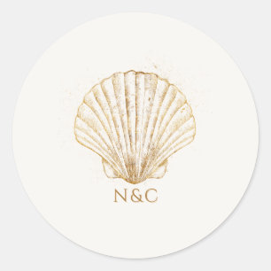 Adesivo Nomes de Conchas de Ouro Elegantes Bodas Iniciais