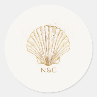 Adesivo Nomes de Conchas de Ouro Elegantes Bodas Iniciais