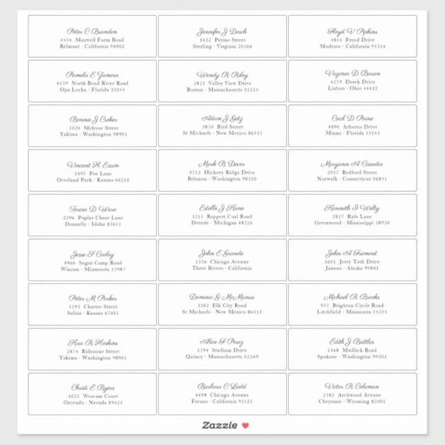 Adesivo Nomes de Convidado de Casamento Endereço de Script (Folha)