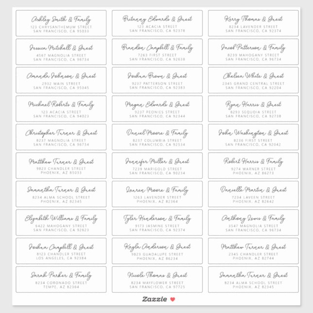 Adesivo Nomes de Convidado de Casamento Endereço Simples M (Folha)