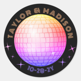 Adesivo Nomes de Esferas de Disco Data de Casamento Laranj